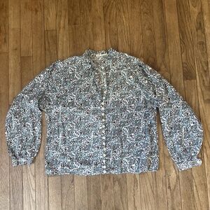 Sudden‎ Impact Floral Blouse Vintage M Button Down 90s Y2K Collarless Cotton